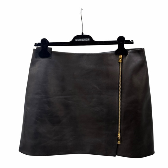 VERSACE Medusa Leather Zipper Skirt - Picture 2 of 7